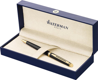 Stylo à bille Waterman hémisphère | noir brillant avec garniture en or 23 carats | point moyen | encre bleue | avec coffret cadeau