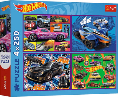 Trefl hot wheel - jeu de puzzle 4 en 1 - 250 pièces - 33x23 cm - papier calandré ; respectueux de l'environnement