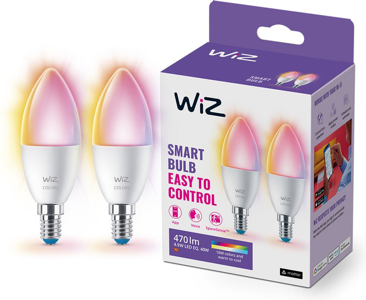 Lampe bougie Wiz, pack de 2 - lumière colorée et blanche - éclairage LED intelligent - culot E14 - 40w - mat - wi-fi