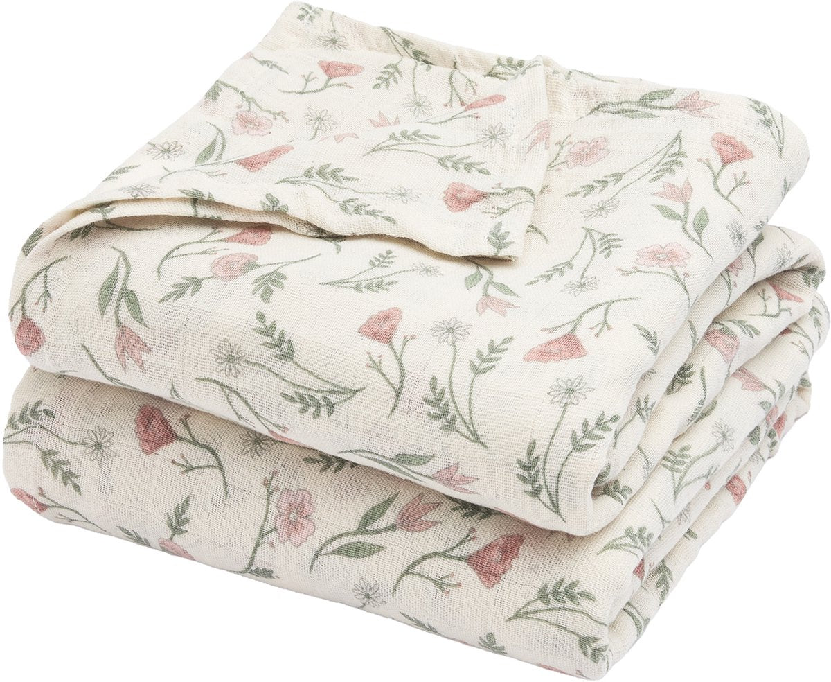 Emmaillotage bébé fleur Meyco - paquet de 2 - hydrophile prélavé - multicolore - 120x120cm