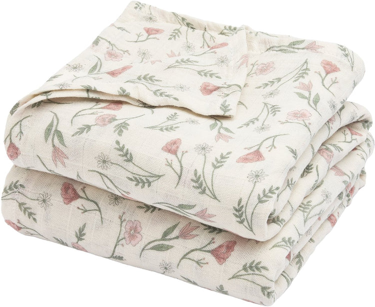 Emmaillotage bébé fleur Meyco - paquet de 2 - hydrophile prélavé - multicolore - 120x120cm