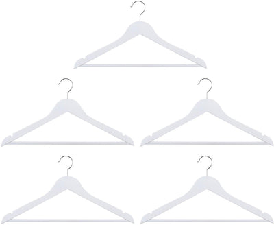 Alpina ensemble de cintres en bois blanc 5 pièces - cintres pour épaules larges - cintre avec crochet rotatif - cintres antidérapants blancs avec barre à pantalon
