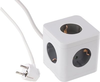 Multiprise Q-link - cube - 5 prises - mise à la terre - 3 x 1,5 mm² - 1,5 m - blanc gris
