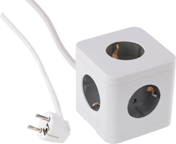Multiprise Q-link - cube - 5 prises - mise à la terre - 3 x 1,5 mm² - 1,5 m - blanc gris