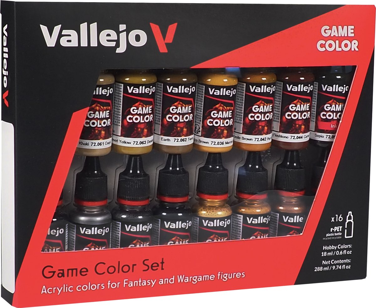 Vallejo Hobby Paint Peinture acrylique - 72189 couleurs pour cuir et métal pour jeux fantastiques et wargames - couleur de jeu - set acrylique - 16x set de peinture - 16x 18 ml
