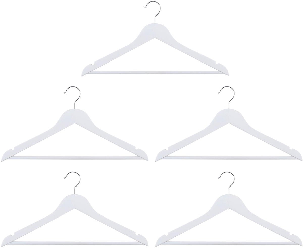 Alpina ensemble de cintres en bois blanc 5 pièces - cintres pour épaules larges - cintre avec crochet rotatif - cintres antidérapants blancs avec barre à pantalon