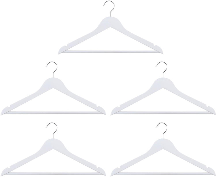 Alpina ensemble de cintres en bois blanc 5 pièces - cintres pour épaules larges - cintre avec crochet rotatif - cintres antidérapants blancs avec barre à pantalon