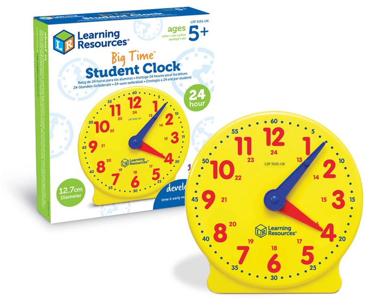 Ressources d'apprentissage horloge éducative big time® - jouets d'apprentissage 24 heures sur 24 pour les enfants. -5+