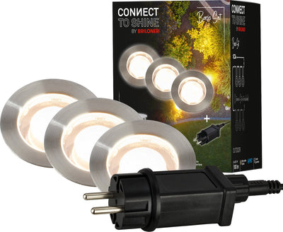 Briloner connect to shine - Spot de sol LED pour extérieur - lot de 3 - kit d'extension d'éclairage de jardin - lumière blanc chaud - ip67 - ø4,5x2,5 cm - câble 1,5m
