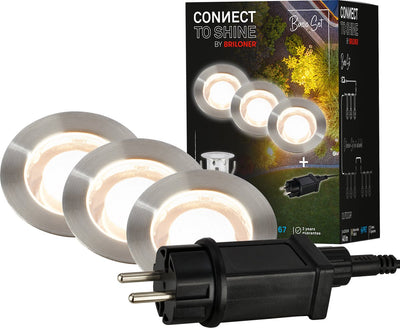 Briloner connect to shine - Spot de sol LED pour l'extérieur - lot de 3 - kit de démarrage pour éclairage de jardin - lumière blanc chaud - ip67 - ø3x2,6 cm