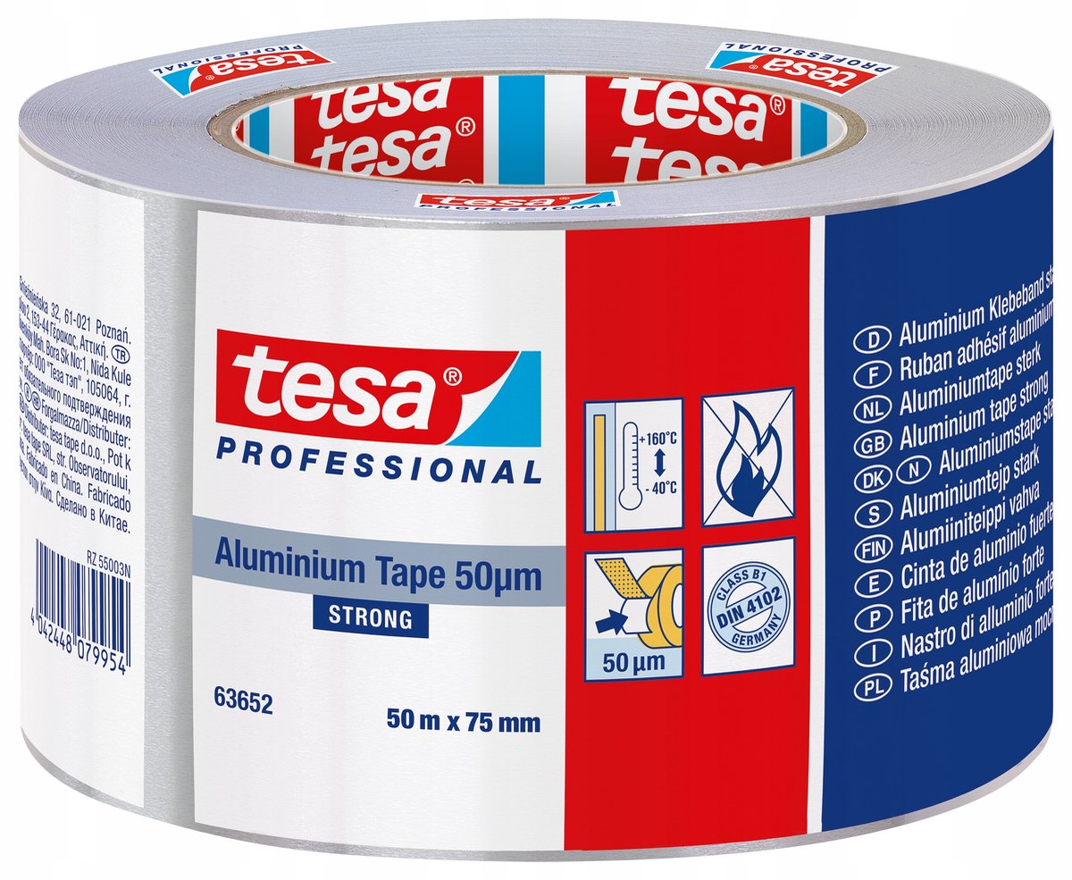 Tesa professionnel - ruban de réparation autocollant en aluminium - 50m - 75mm - fort