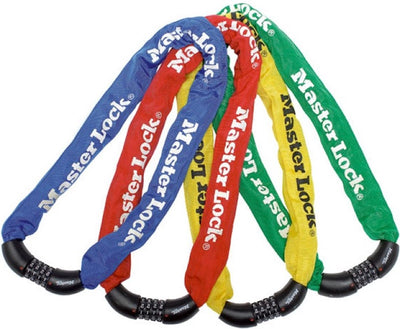 Chaîne acier Masterlock 90cm x ø 8mm avec combinaison réinitialisable 4 chiffresnylon sl
