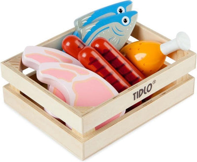 Tidlo Wooden Playets viande et poisson dans la boîte, 8dlg.
