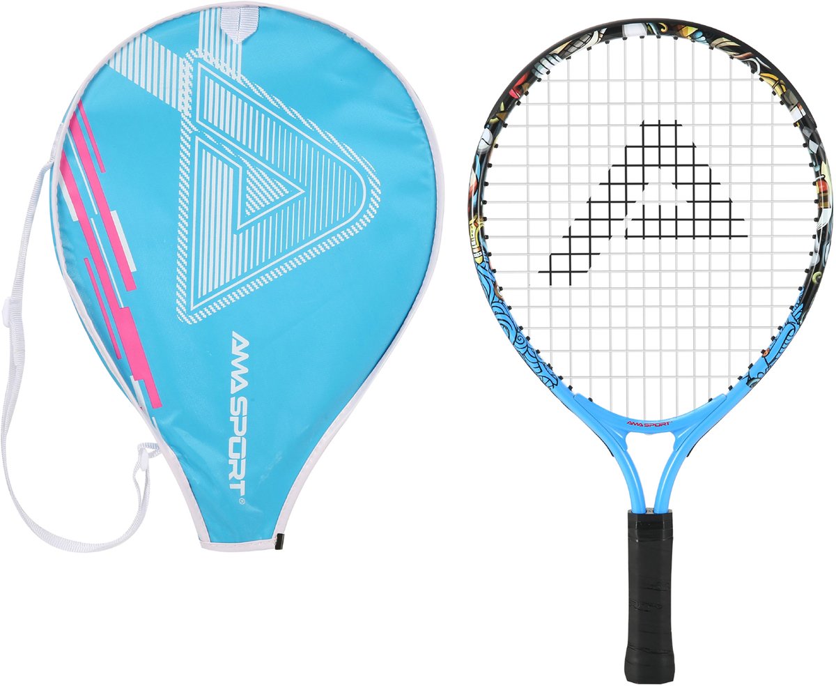 Ama sport raquette de tennis enfant graffiti bleu 25 pouces - raquette junior légère avec sac - idéale pour les débutants -