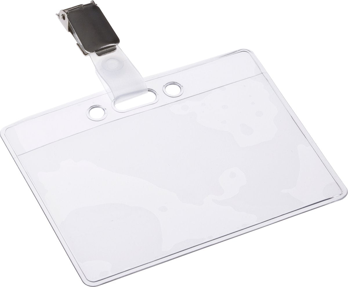 Bande porte-badge Europel + clip – 90 x 60 mm – transparent – ouvert – 24 pièces
