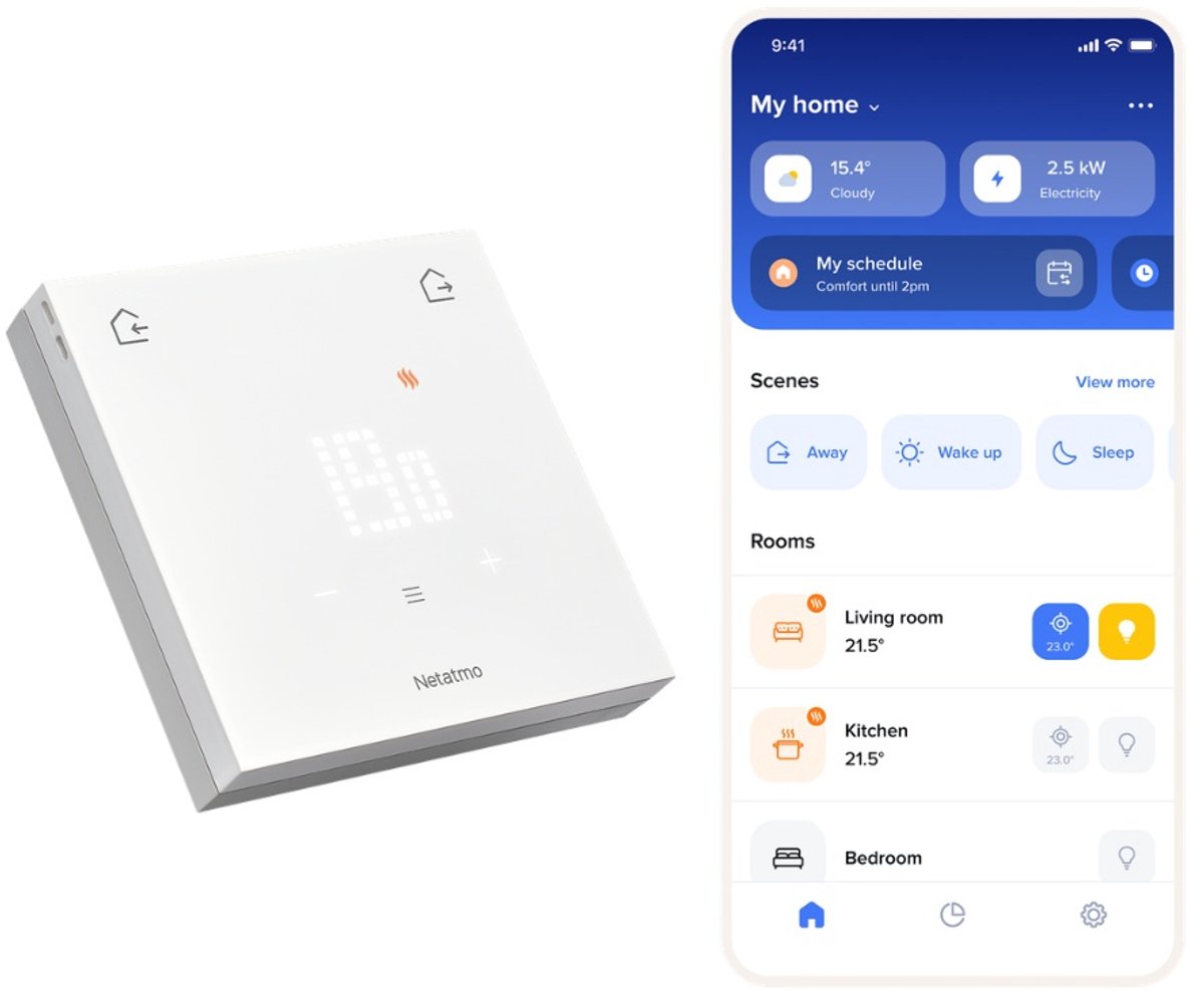 Thermostat intelligent Netatmo original – thermostat intelligent sans fil – contrôle par application, aperçu de la consommation d'économie d'énergie – compatible avec Apple Home, Google Home, Alexa Smartthings – blanc
