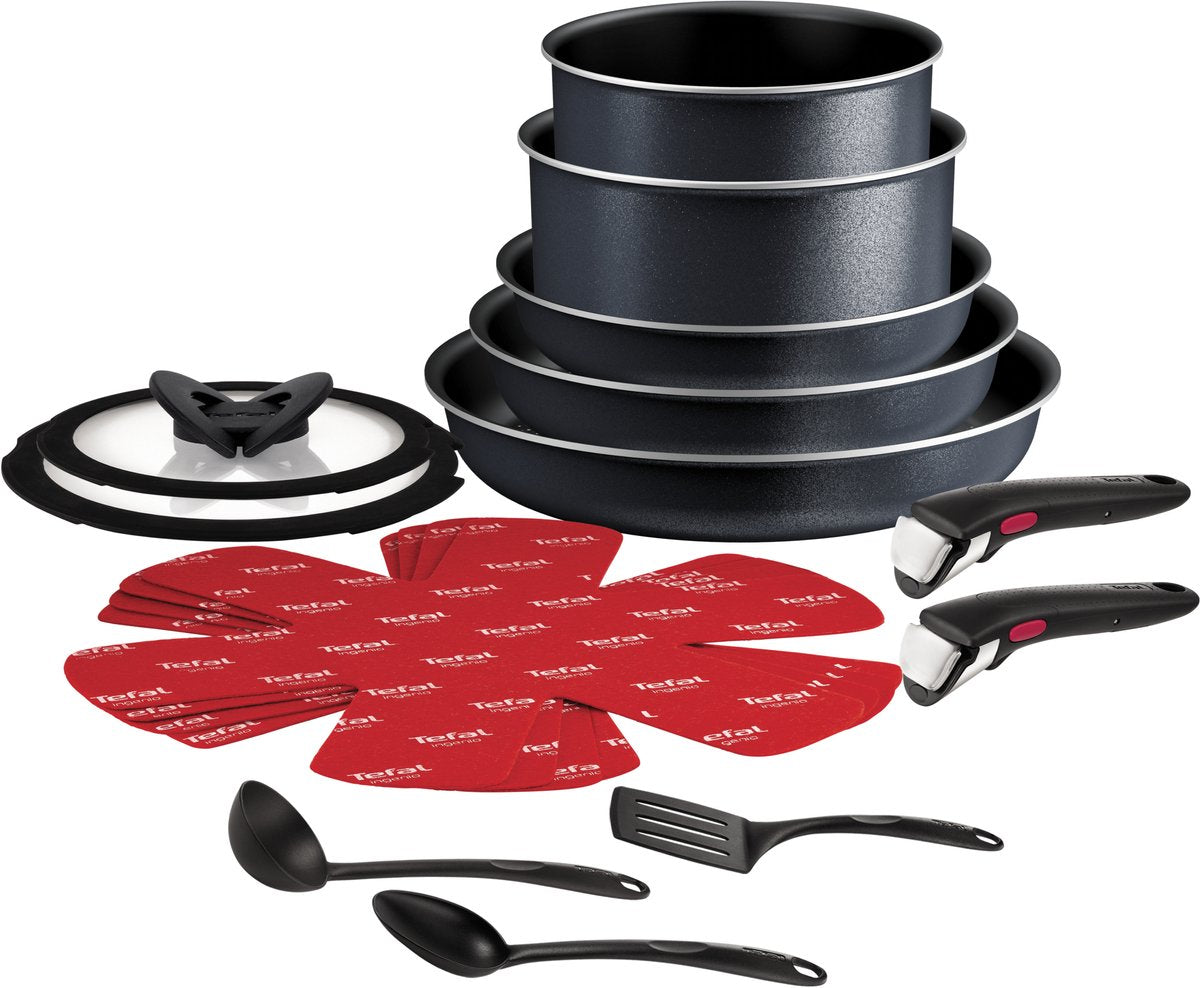 Tefal ingenio so light - set de casseroles - 16 pièces - induction - empilable - poignées amovibles - peu encombrant