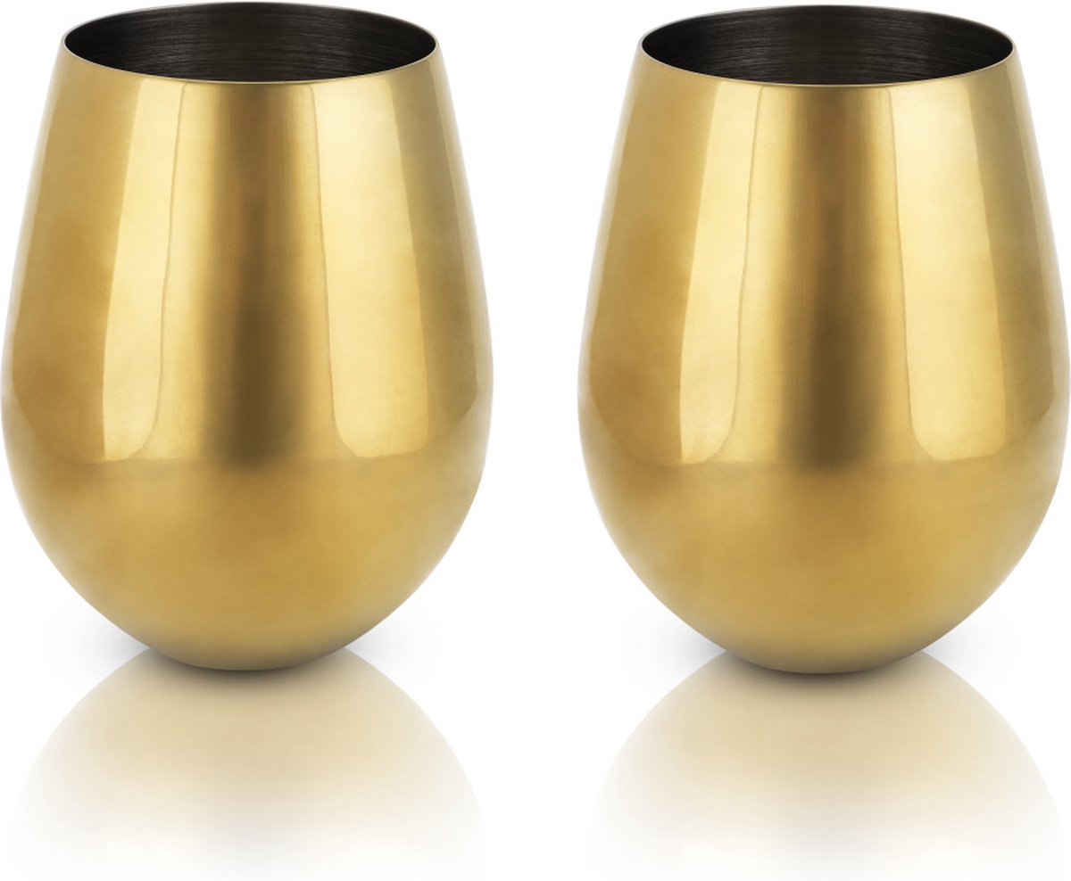 Verre à vin sans pied Viski - acier inoxydable - 532ml - doré - lot de 2