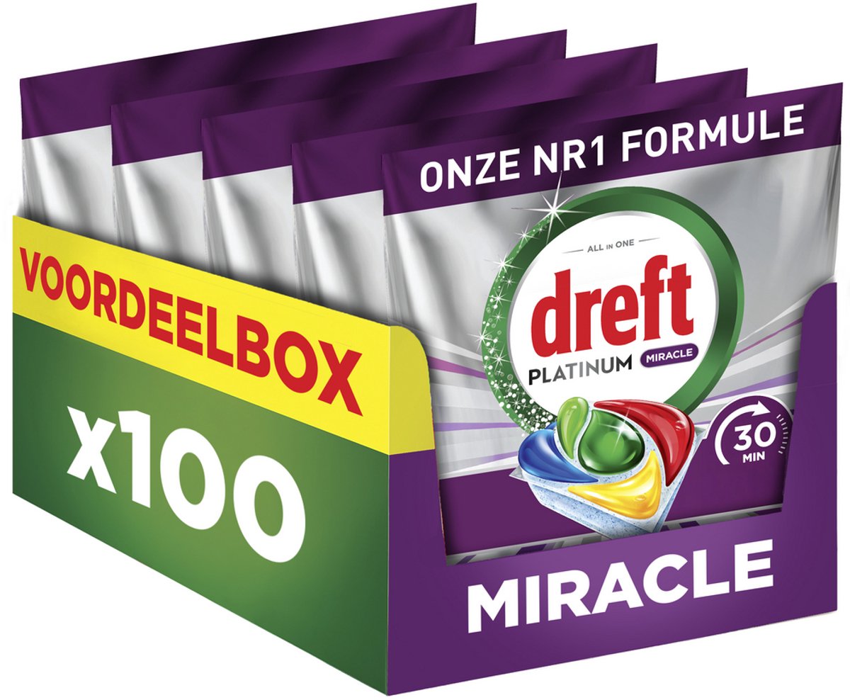 Dreft Platinum Miracle All-in-One - Tablettes miracle pour lave-vaisselle 30 minutes - Citron - 100 pièces