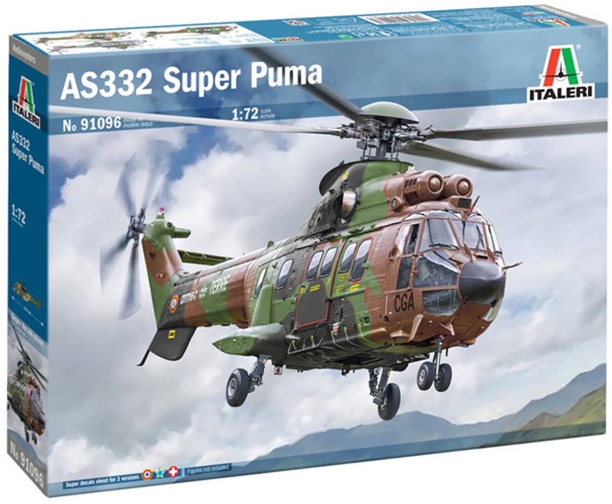 Kit de construction de maquettes Italeri véhicules militaires - 91096 eurocopter as332 super puma - plastique hélicoptère français - 1:72 - modélisme