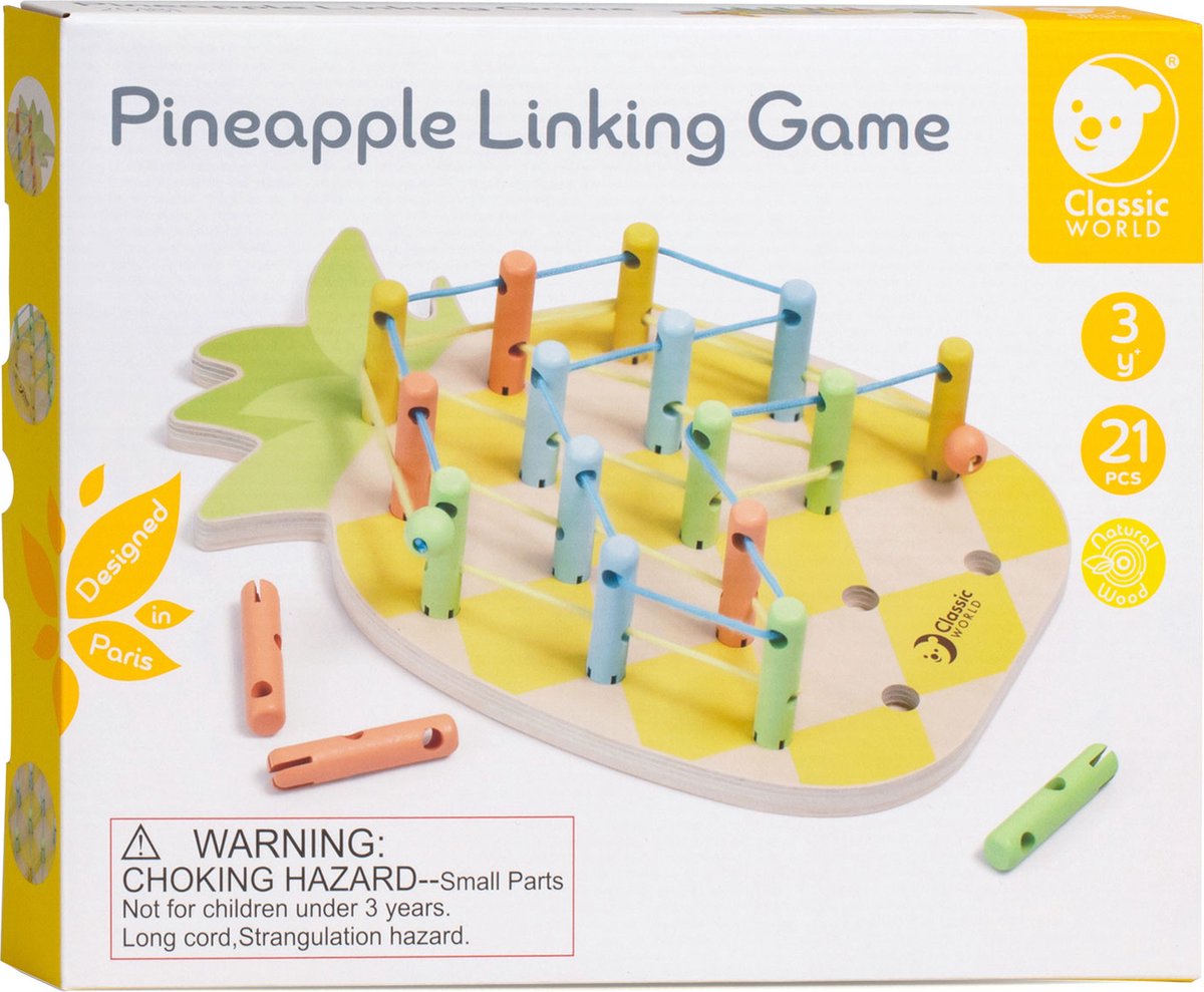 Classic World World Wooden Pineapple Connecting Game, 21dlg.