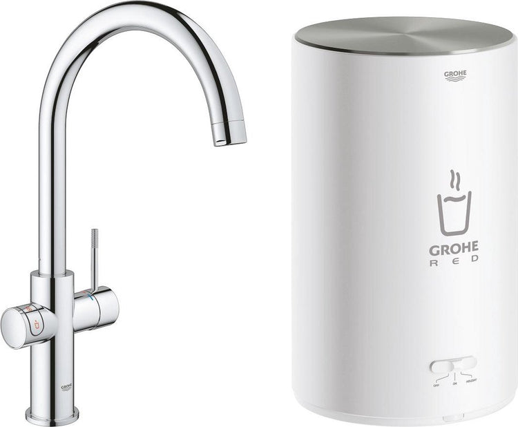 Robinet d'eau bouillante Grohe rouge compact 3 en 1 - bec en C - chaudière 4l - chrome