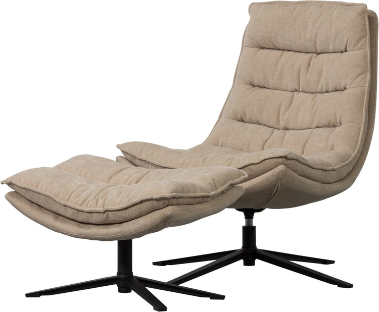 Fauteuil pivotant Woood Kube avec pouf - tissu chenille - naturel