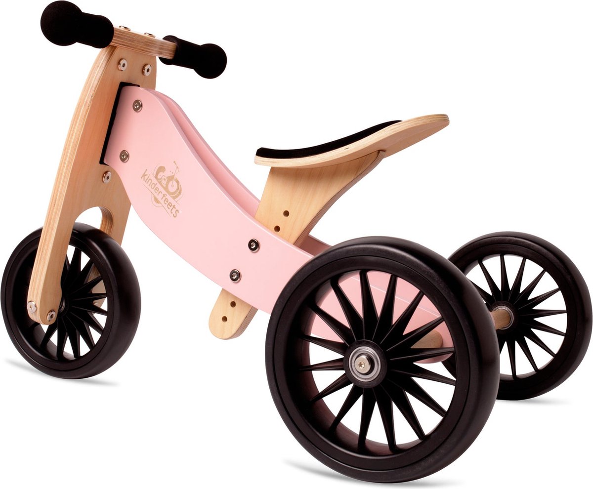Tricycle draisienne en bois Kinderfeets 2 en 1 tiny to plus - rose