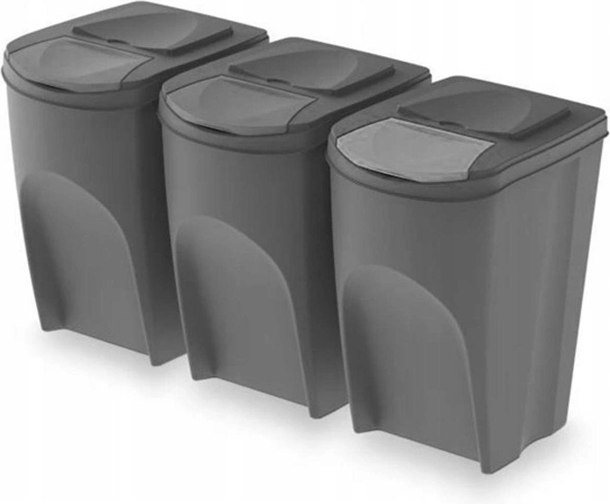 Poubelle de tri des déchets Prosperplast - 3x - gris - plastique - 35 l
