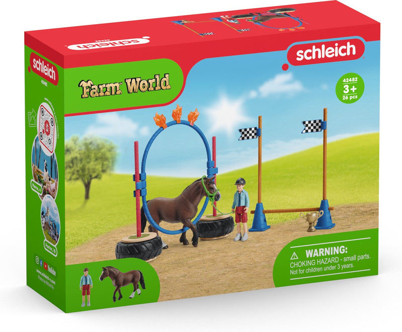 Schleich Farm World - Concours d'agilité de poney - Ensemble de figurines de jeu - Jouets pour enfants pour garçons et filles - 3 à 8 ans
