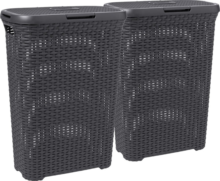 Panier à linge style Curver avec couvercle - 2x 40 litres - 2 pièces - anthracite