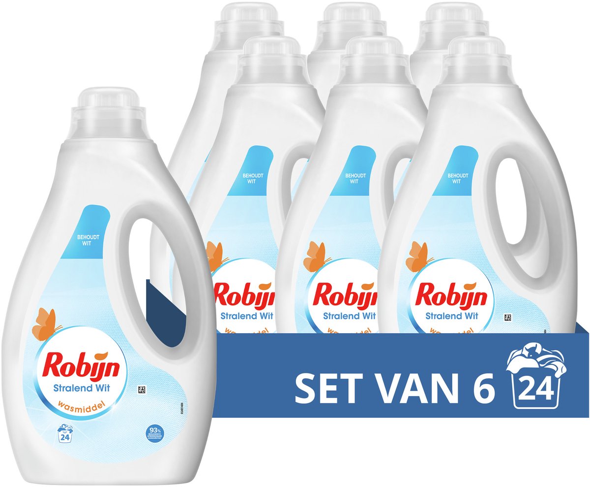 Robijn - lessive liquide - blanc éclatant - 6 bouteilles - 144 lavages - pack économique