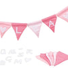 Ligne de drapeau de tissu Goki Rendre le rose avec 10 drapeaux et des caractères d'alphabet