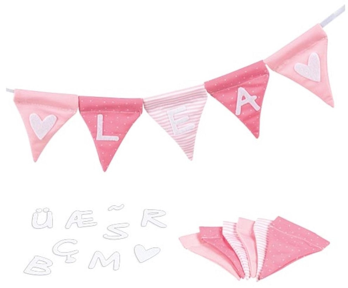 Ligne de drapeau de tissu Goki Rendre le rose avec 10 drapeaux et des caractères d'alphabet