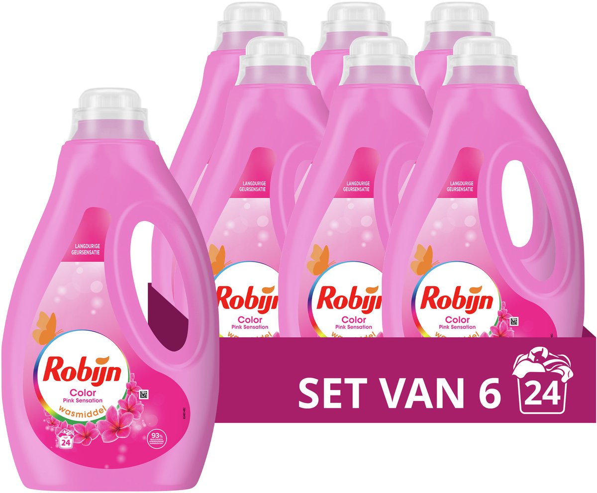 Robijn - lessive liquide - sensation rose - 6 bouteilles - 144 lavages - pack économique