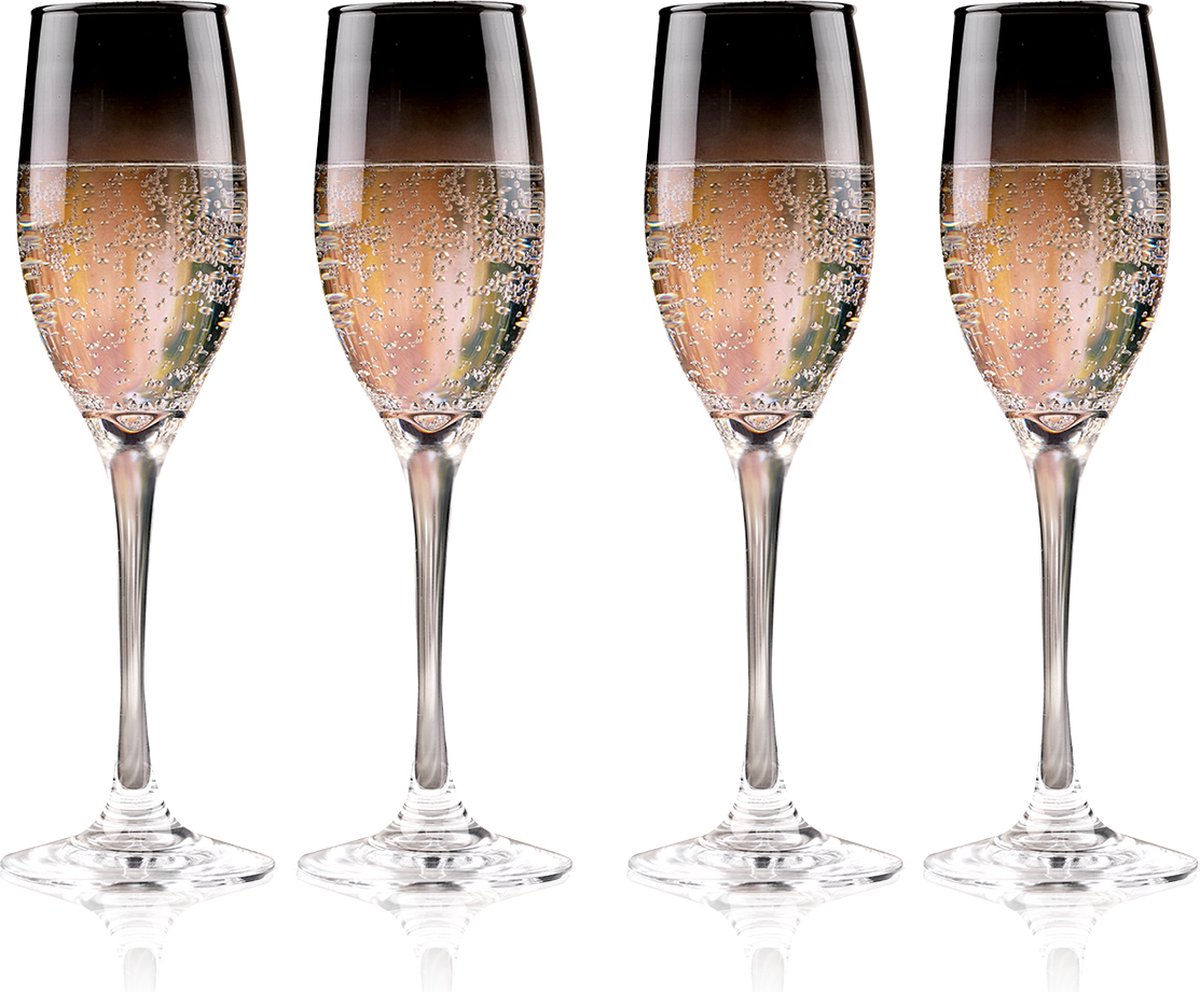 Ensemble de verres à champagne Alpina 4 pièces - verres à champagne fumés - convient également pour le prosecco et le cava - flûtes à champagne pour toutes les occasions - verre