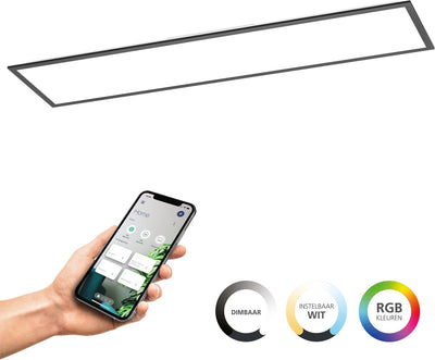 Panneau LED intelligent Eglo connect.z moradillo - 119,5 x 29,5 cm - noir - lumière blanche RVB réglable - dimmable - zigbee