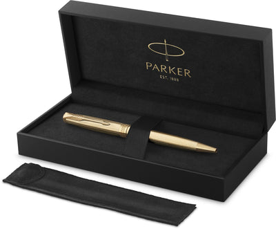 Stylo à bille Parker Sonnet Ciselé édition spéciale, capuchon, corps et détails avec finition dorée, moyen, encre noire
