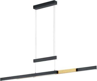 Trio Trajan - lampe suspendue - noir mat avec laiton - incl. 1x SMD 45w - hauteur et longueur réglables - variateur tactile - couleur de la lumière réglable en continu - éclairage de haut en bas