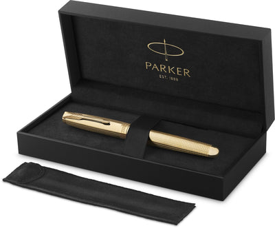 Stylo roller Parker Sonnet Ciselé édition spéciale, capuchon, corps et détails avec finition dorée, encre fine noire