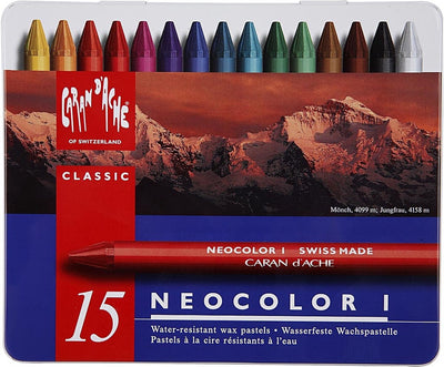 Caran dache caran d'ache neocolor i, l : 10 cm, épaisseur 8,5 mm, divers coloris, 15 pièces 1 boîte