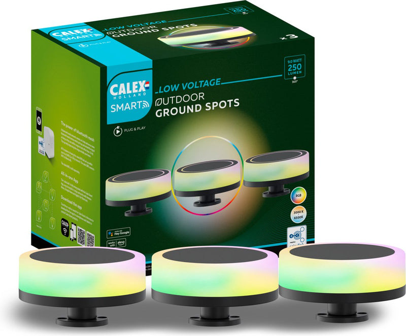 Éclairage de jardin extérieur intelligent Calex 24 V - lot de 3 éclairages de chemin - spot au sol intelligent - RVB et lumière blanche chaude - noir