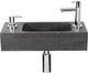 Ensemble fontaine à sapon Differnz - 42x18,5x9cm - rectangle - 1 trou de robinetterie - avec fontaine à siphon et bouchon de vidange - pierre naturelle noire