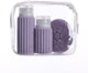 Sac de voyage Muitomas + brosse visage + 2 flacons – compact - sac transparent imperméable - flacons de voyage en silicone - violet