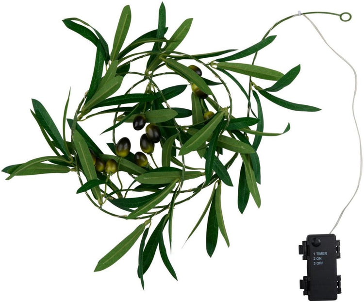 Arti casa guirlande lumineuse branche d'olivier avec 20 LED - minuterie - blanc chaud - cordon 2 m - IP44 étanche aux éclaboussures