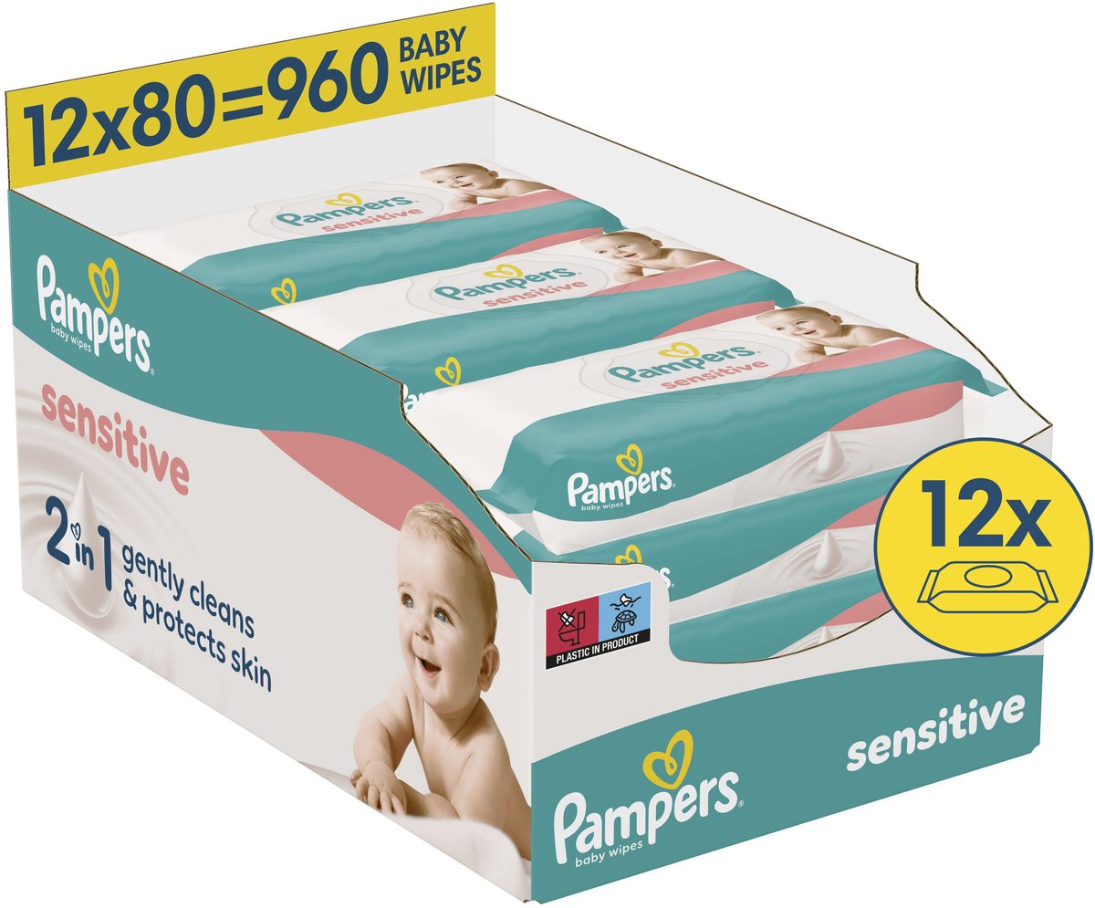Lingettes bébé Pampers sensibles - 12 paquets de 80 lingettes = 960 lingettes bébé