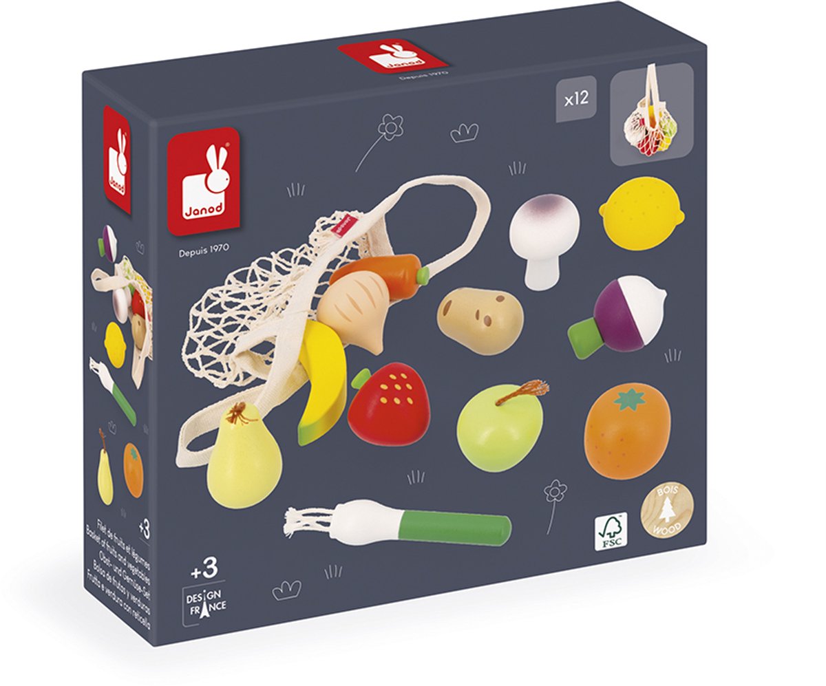 Janod | ensemble de 12 fruits et légumes comme une grand-mère brillante