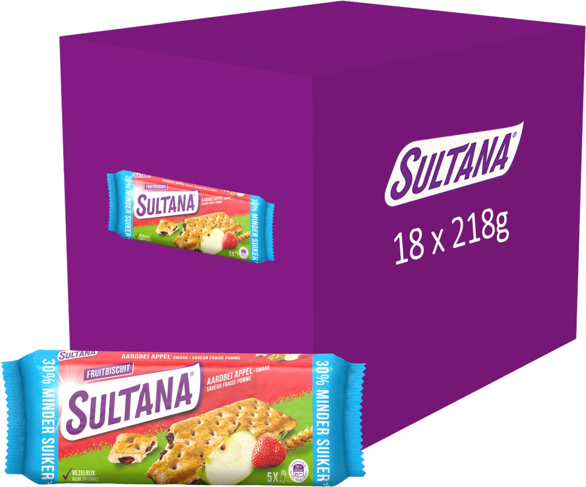 Sultana - snack - biscuit fraise pomme - 30% de sucre en moins - 18 x 218 grammes
