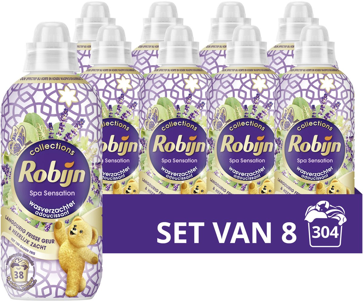Robijn - assouplissant - spa sensation - 8 bouteilles - 304 lavages - pack économique