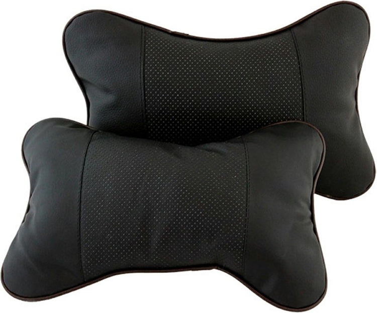 Unbranded sans marque 2x coussin de nuque pour siège auto universel - lot de 2 - support de nuque voiture - coussin de voiture - appui-tête chaise de bureau - doux et confortable - cuir artificiel - noir